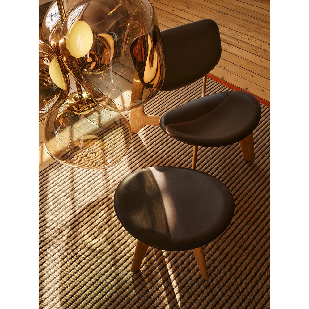 Slab Ottoman - Natural Oak, Black Leather
