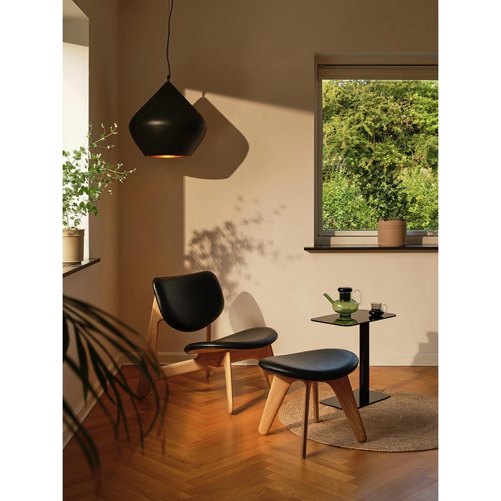 Slab Ottoman - Natural Oak, Black Leather