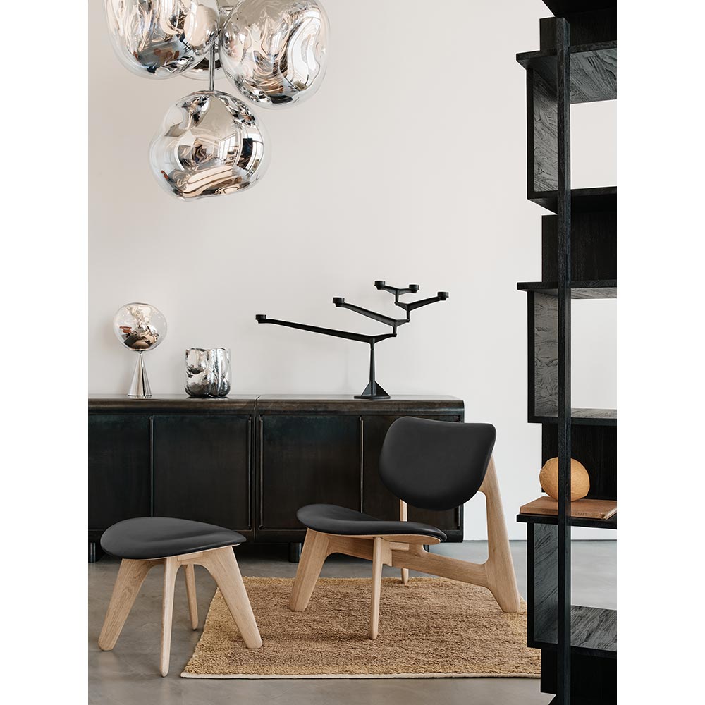 Slab Ottoman - Natural Oak, Black Leather