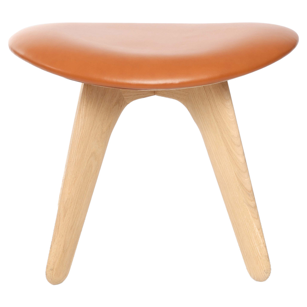 Slab Ottoman - Natural Oak, Cognac Leather