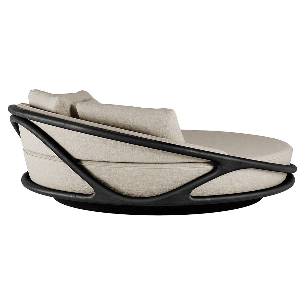 Solis Outdoor Daybed - Beige Structured, Black Teak Frame