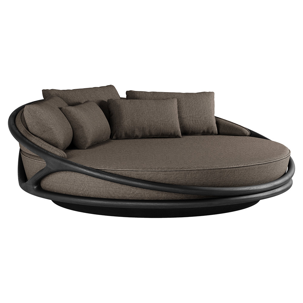 Solis Outdoor Daybed - Dark Brown Structured,  Black Teak Frame