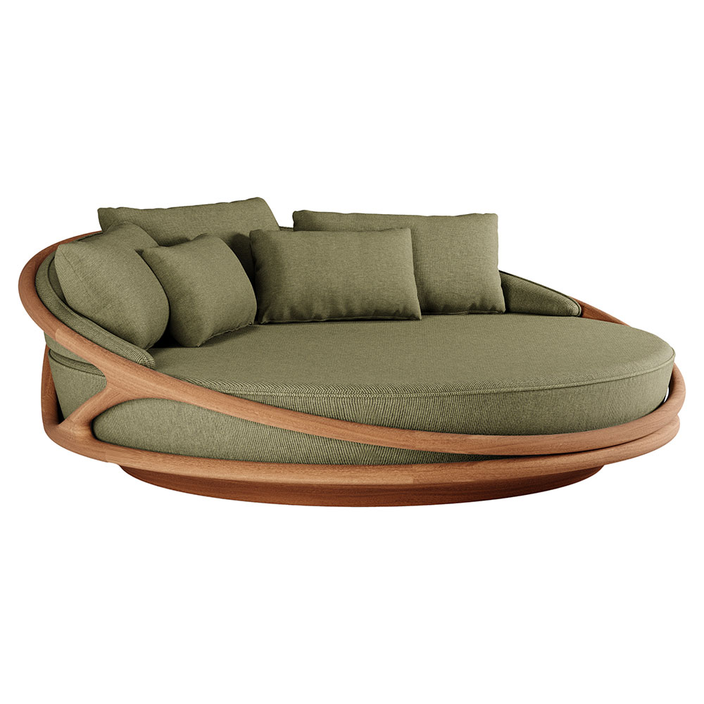 Solis Outdoor Daybed - Green Structured, Teak Frame