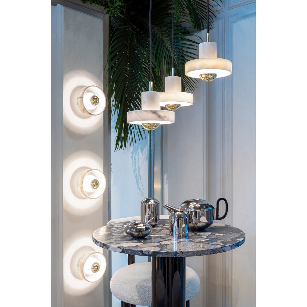 Tube 24" Bar Table - Pebble Marble Top, Black Base