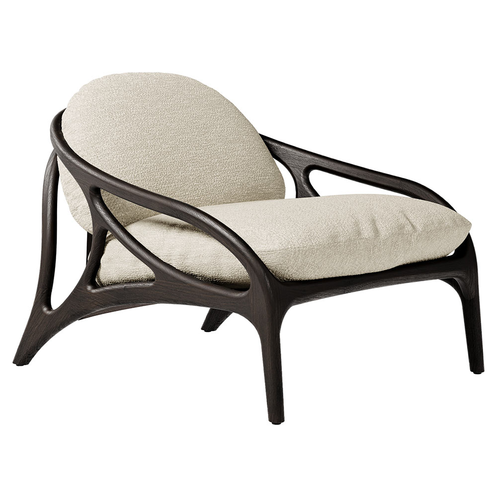 Vime Lounge Chair - Beige Boucle, Dark Brown Leather, Dark Brown Teak Frame