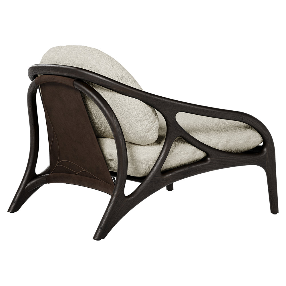 Vime Lounge Chair - Beige Boucle, Dark Brown Leather, Dark Brown Teak Frame