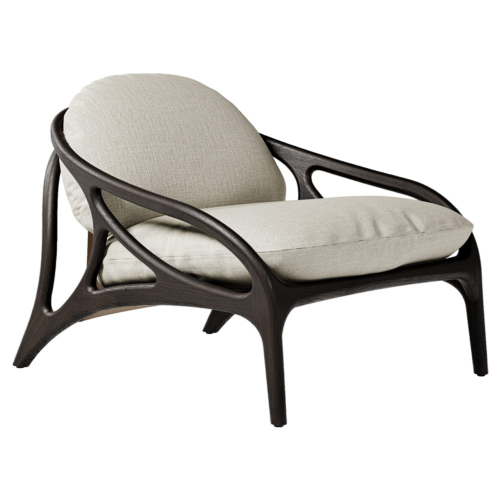Vime Lounge Chair - Beige Chenille, Taupe Leather, Dark Brown Teak Frame