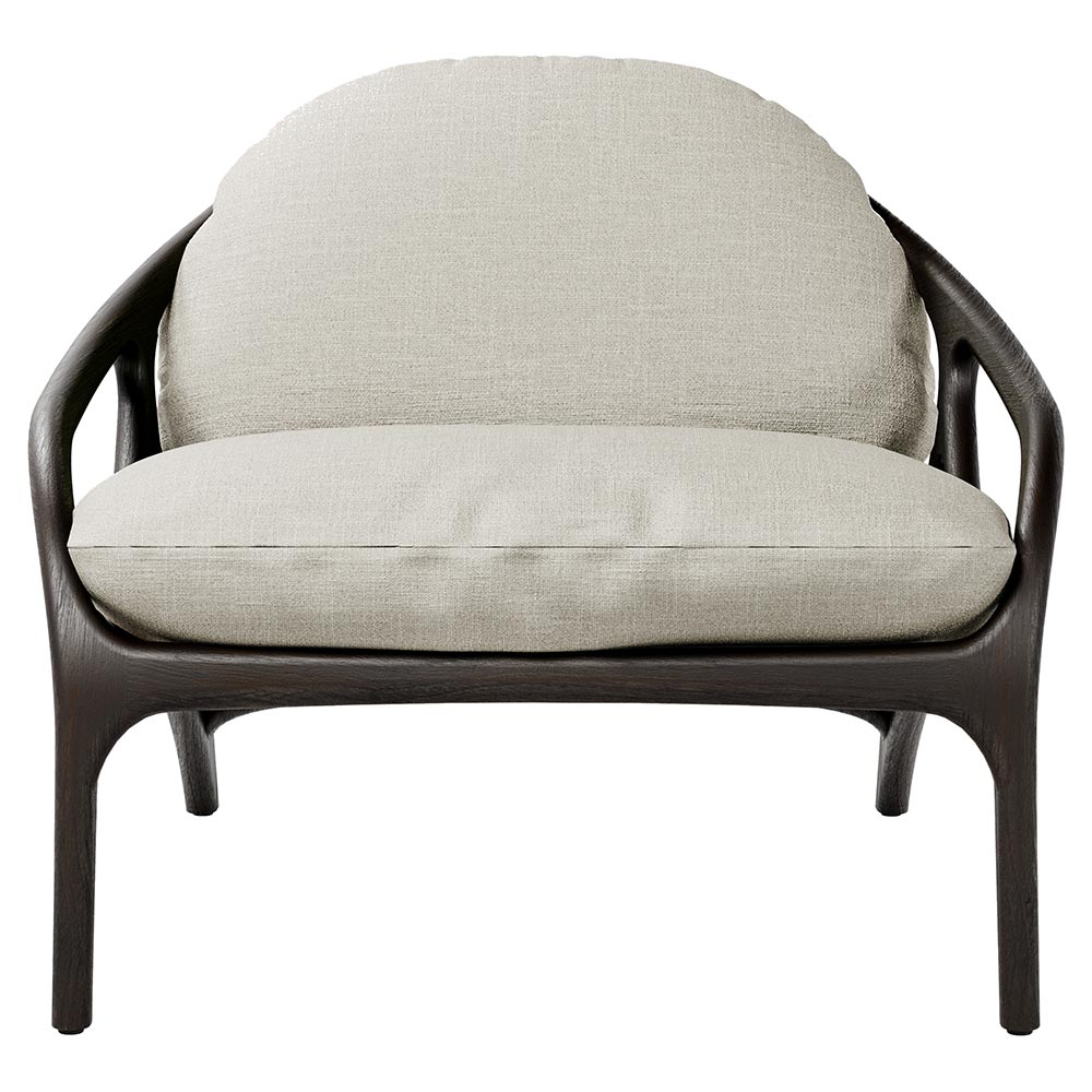 Vime Lounge Chair - Beige Chenille, Taupe Leather, Dark Brown Teak Frame