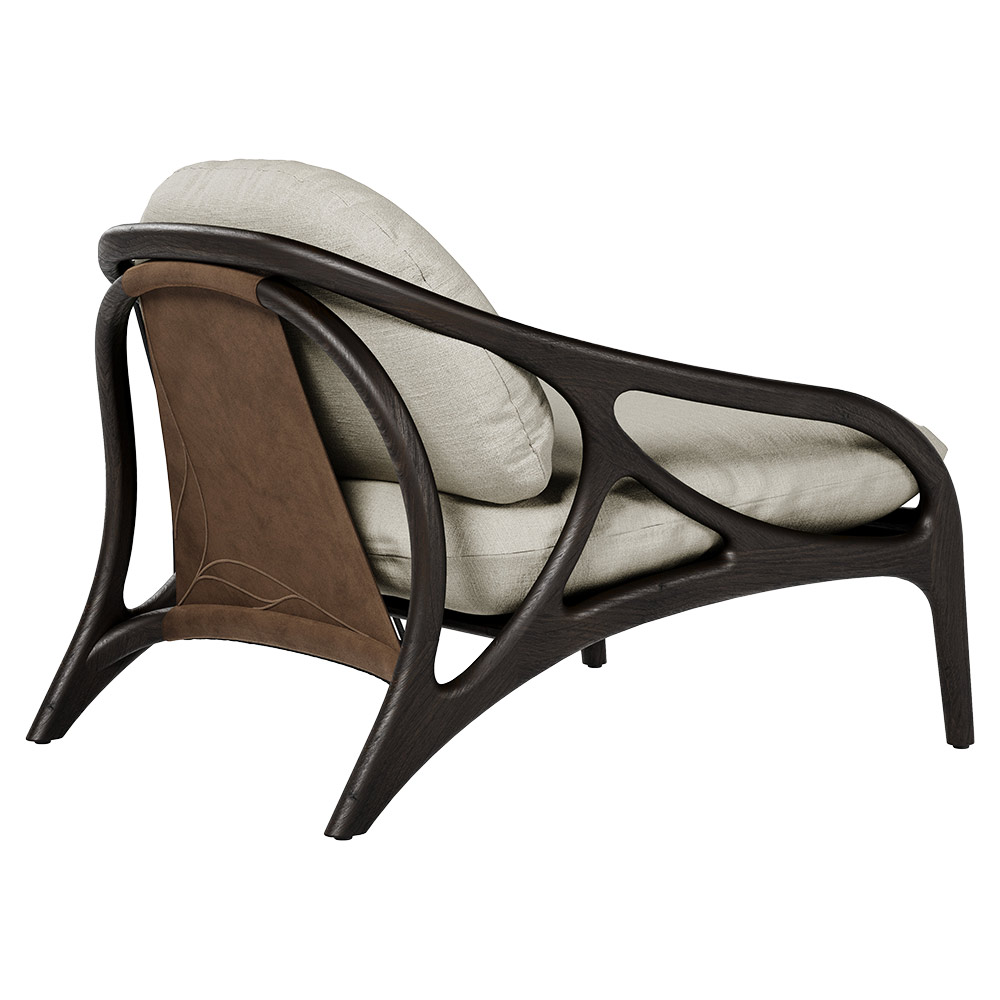 Vime Lounge Chair - Beige Chenille, Taupe Leather, Dark Brown Teak Frame