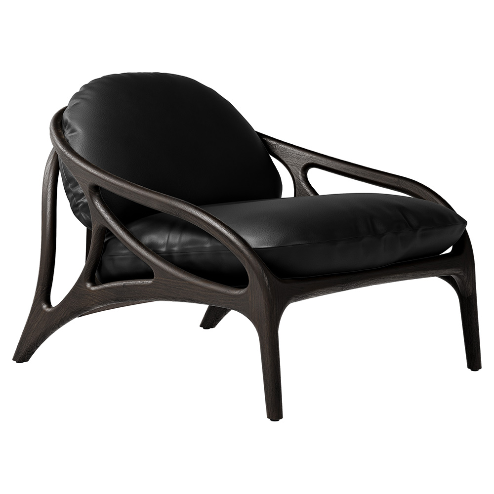 Vime Lounge Chair - Black Leather, Dark Brown Leather, Dark Brown Teak Frame