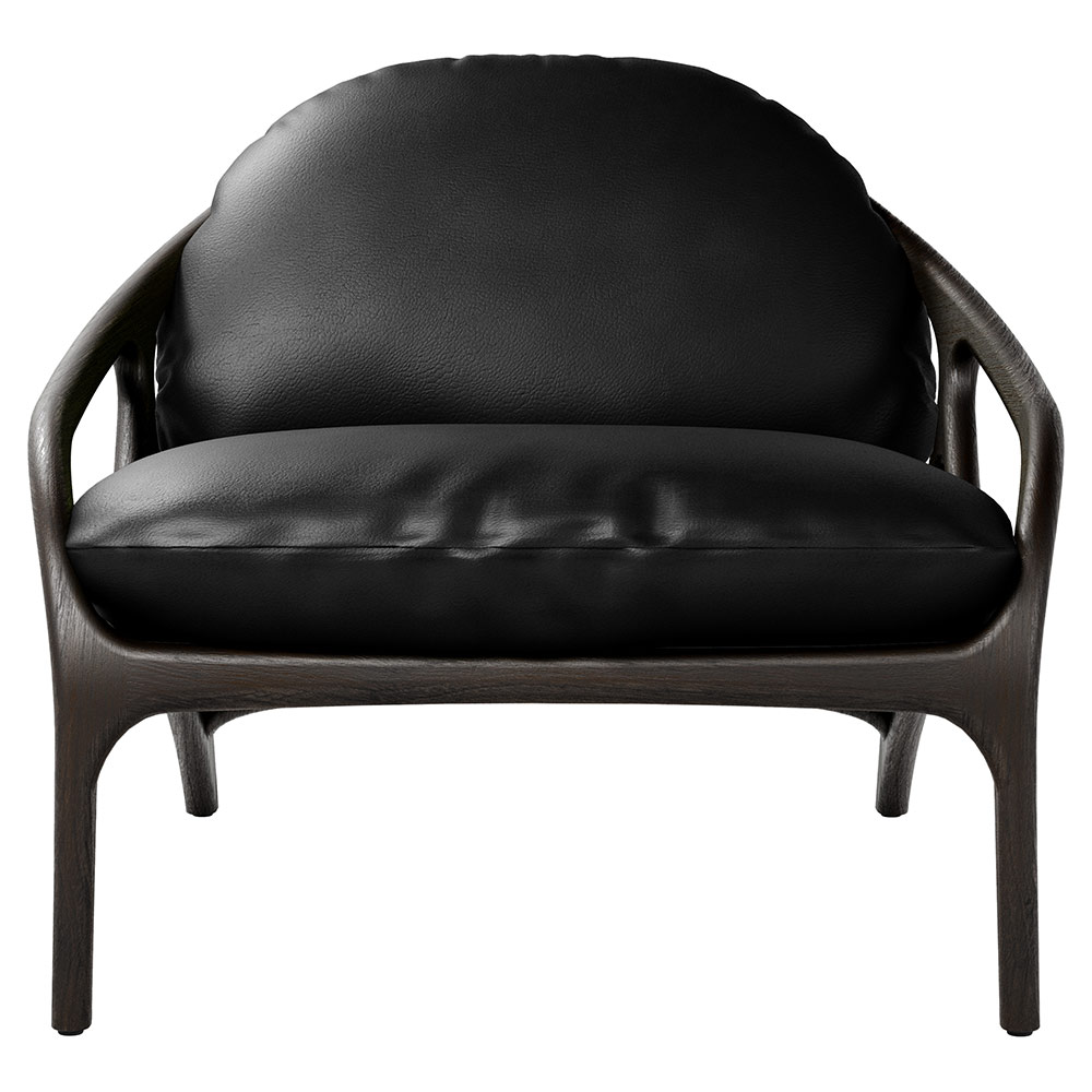 Vime Lounge Chair - Black Leather, Dark Brown Leather, Dark Brown Teak Frame