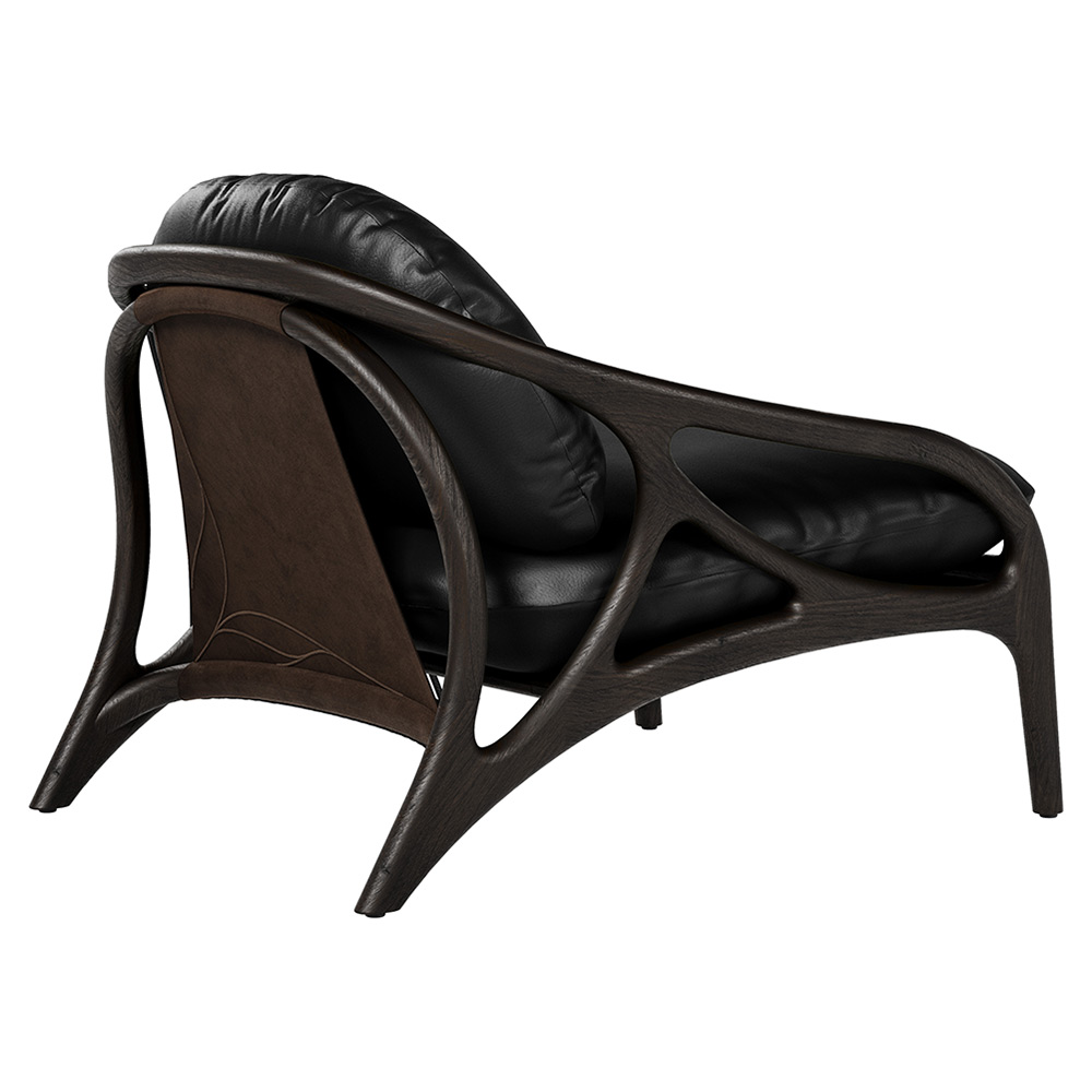 Vime Lounge Chair - Black Leather, Dark Brown Leather, Dark Brown Teak Frame