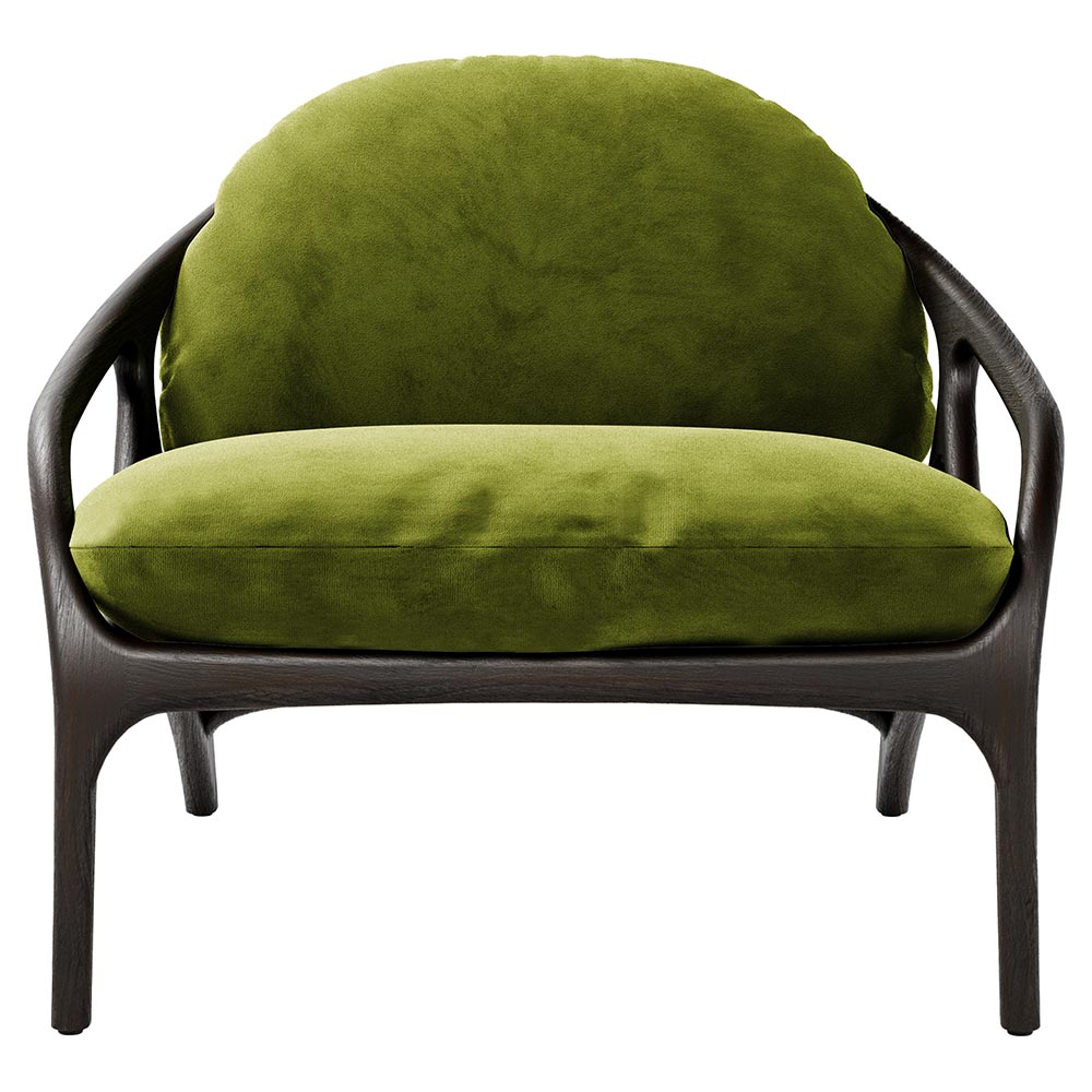 Vime Lounge Chair - Green Velvet, Dark Brown Leather, Dark Brown Teak Frame