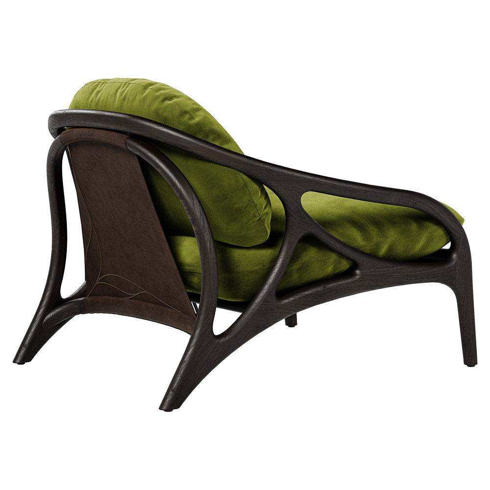 Vime Lounge Chair - Green Velvet, Dark Brown Leather, Dark Brown Teak Frame