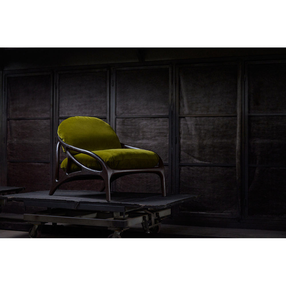 Vime Lounge Chair - Green Velvet, Dark Brown Leather, Dark Brown Teak Frame