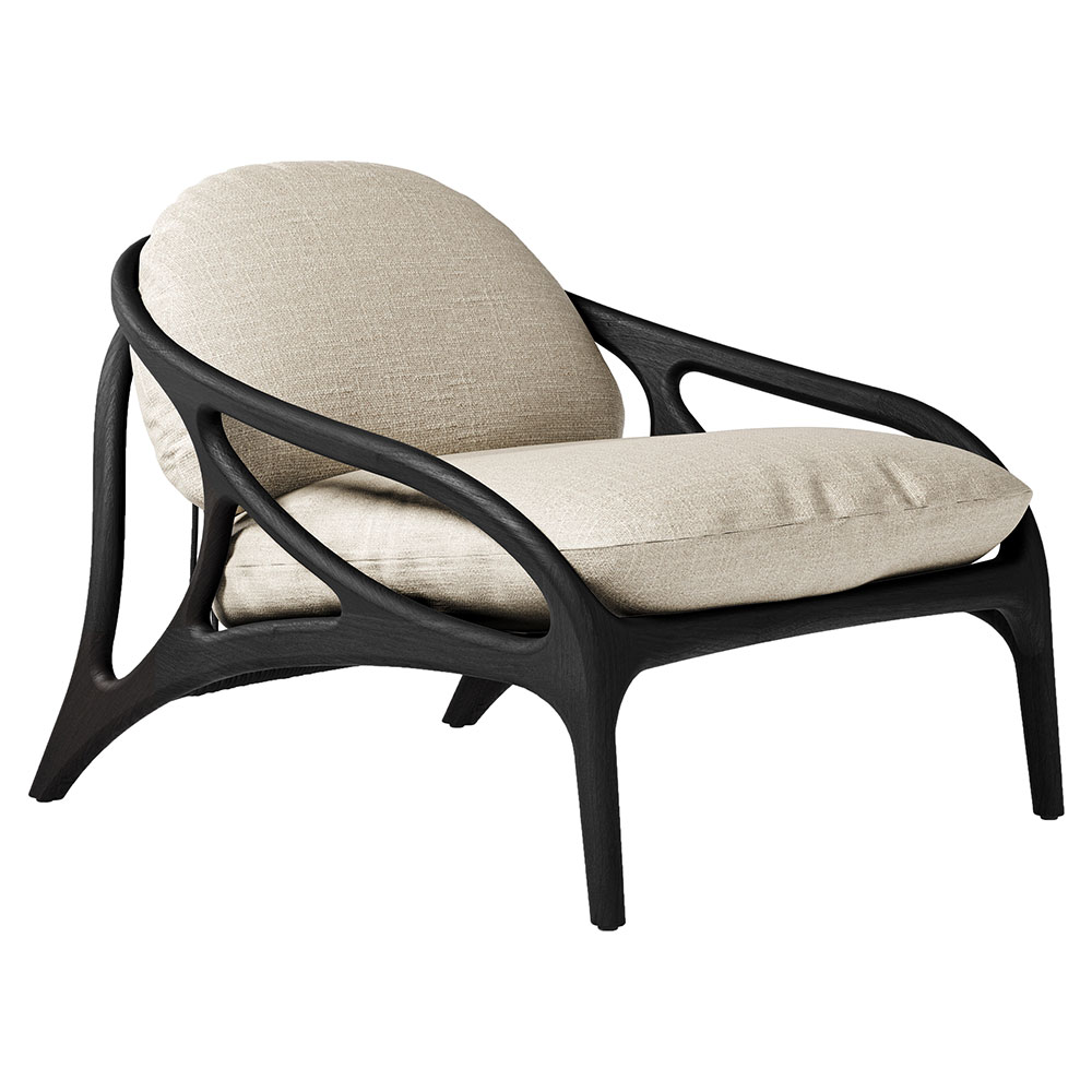 Vime Outdoor Lounge Chair - Beige Structured, Black Cord, Black Teak Frame