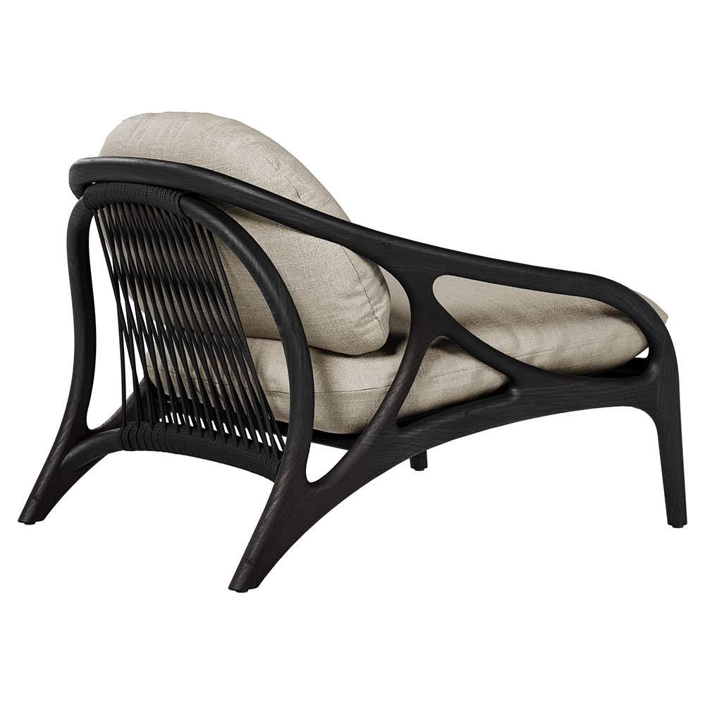 Vime Outdoor Lounge Chair - Beige Structured, Black Cord, Black Teak Frame