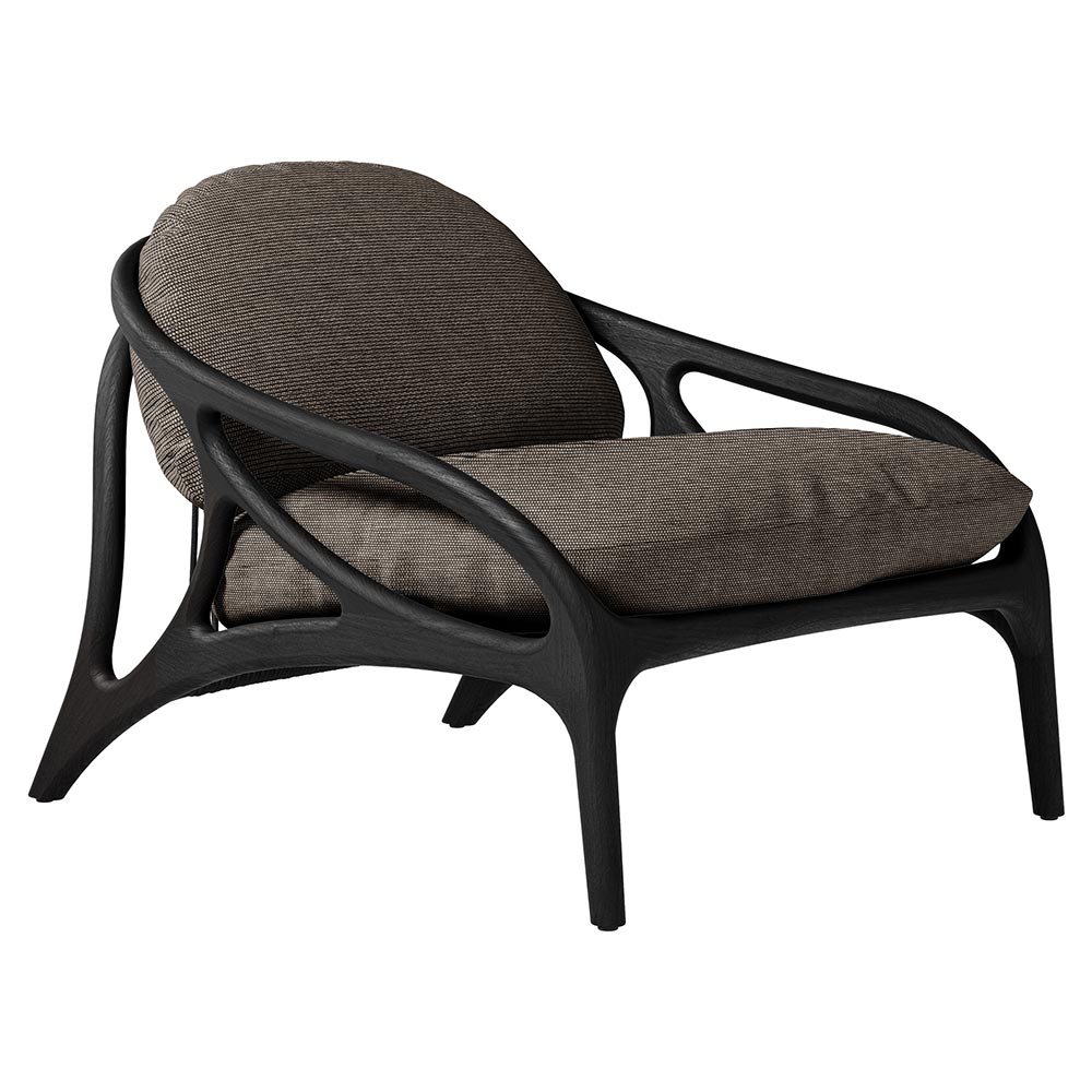 Vime Outdoor Lounge Chair - Dark Brown Structured, Black Cord, Black Teak Frame