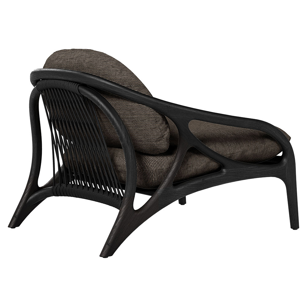 Vime Outdoor Lounge Chair - Dark Brown Structured, Black Cord, Black Teak Frame