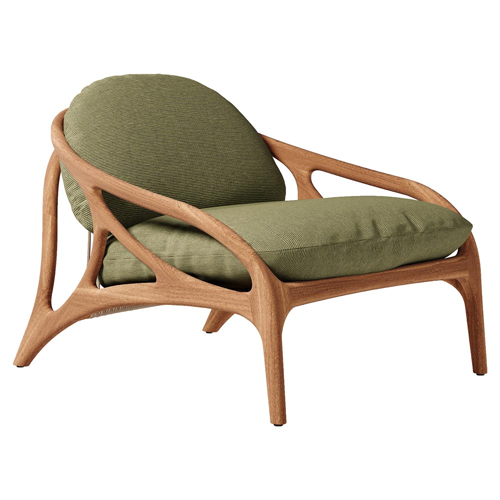 Vime Outdoor Lounge Chair - Green Structured, Beige Cord, Teak Frame