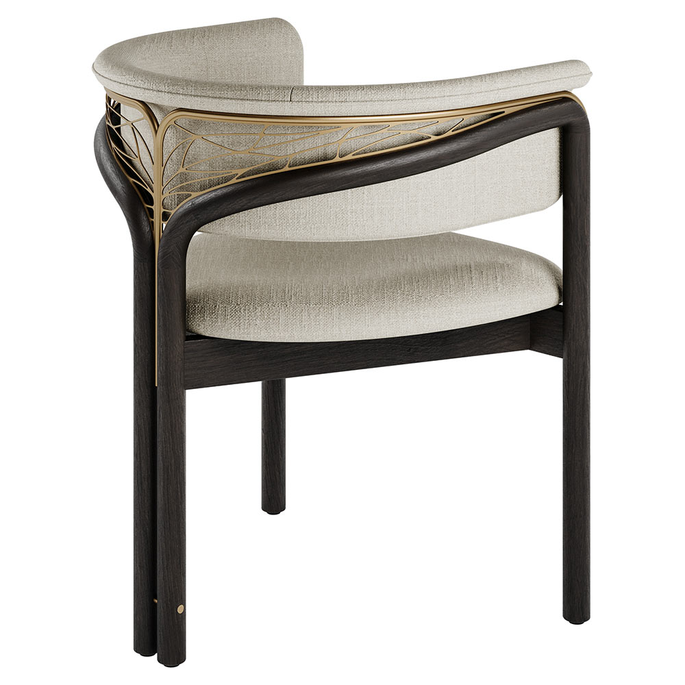Volita Dining Chair - Beige Chenille, Brass, Dark Brown Teak Frame