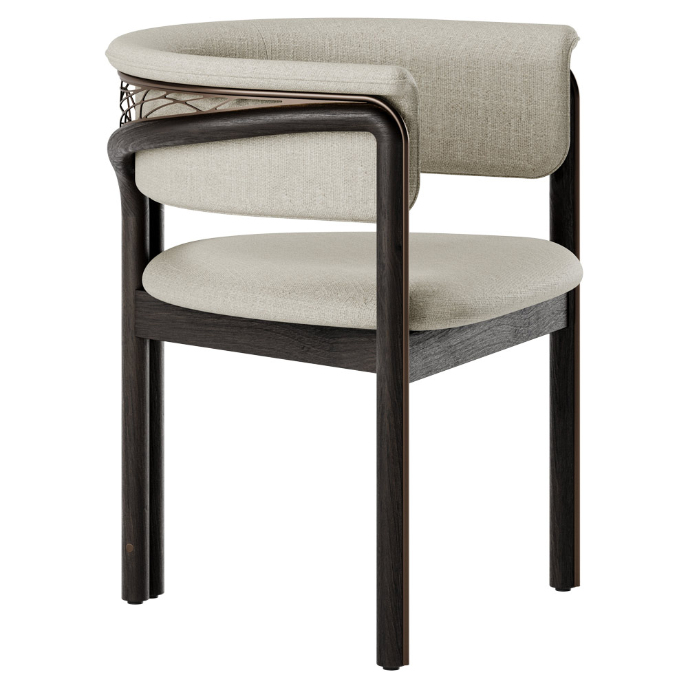 Volita Dining Chair - Beige Chenille, Bronze, Dark Brown Teak Frame