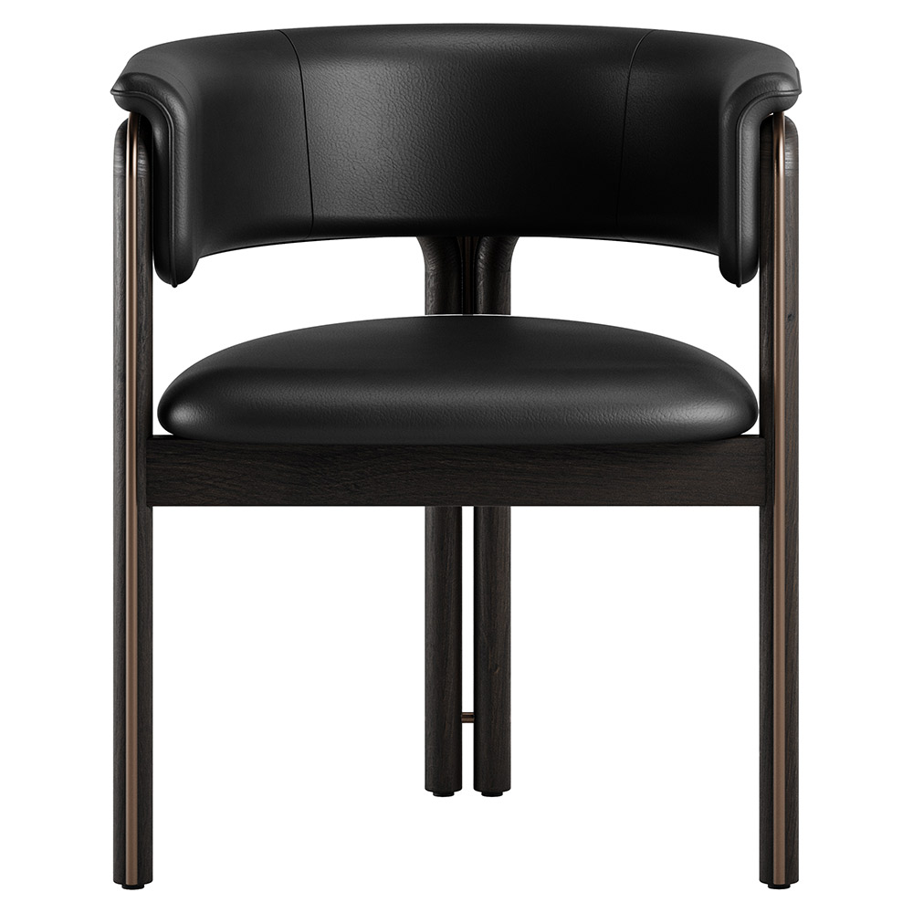 Volita Dining Chair - Black Leather, Bronze, Dark Brown Teak Frame