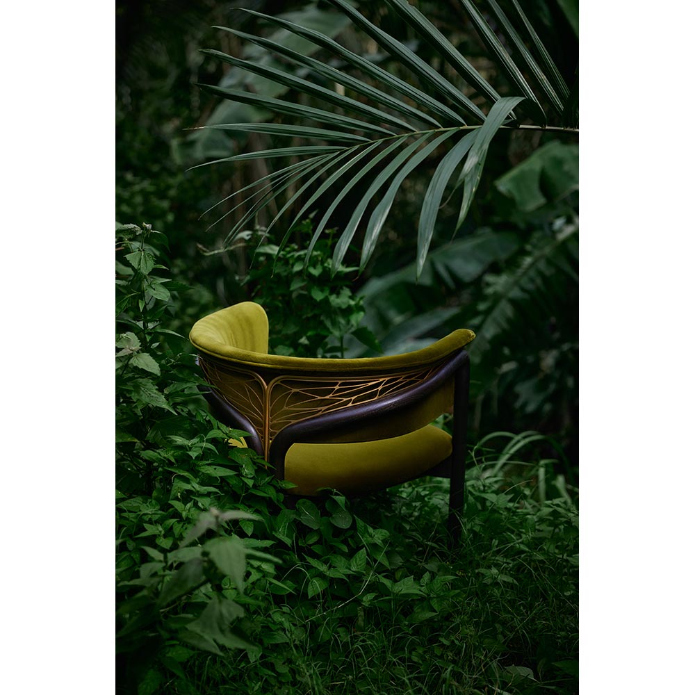 Volita Dining Chair - Green Velvet, Brass, Dark Brown Teak Frame