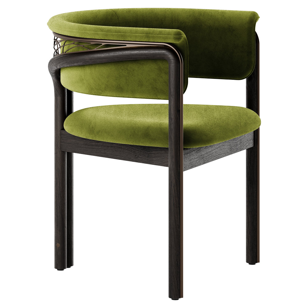 Volita Dining Chair - Green Velvet, Bronze, Dark Brown Teak Frame