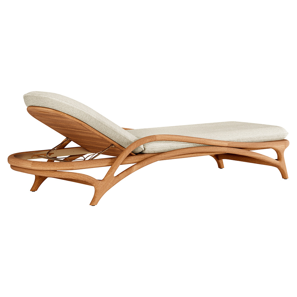 Zen Outdoor Adjustable Lounger - Beige Boucle, Brass, Teak Frame
