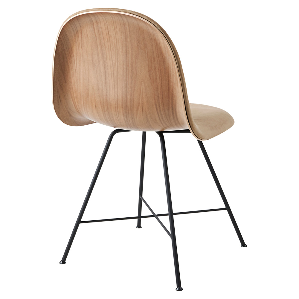 3D Front Upholstered Dining Chair - American Walnut Shell, Black Matte Stainless Steel Center Base | Rouse Home