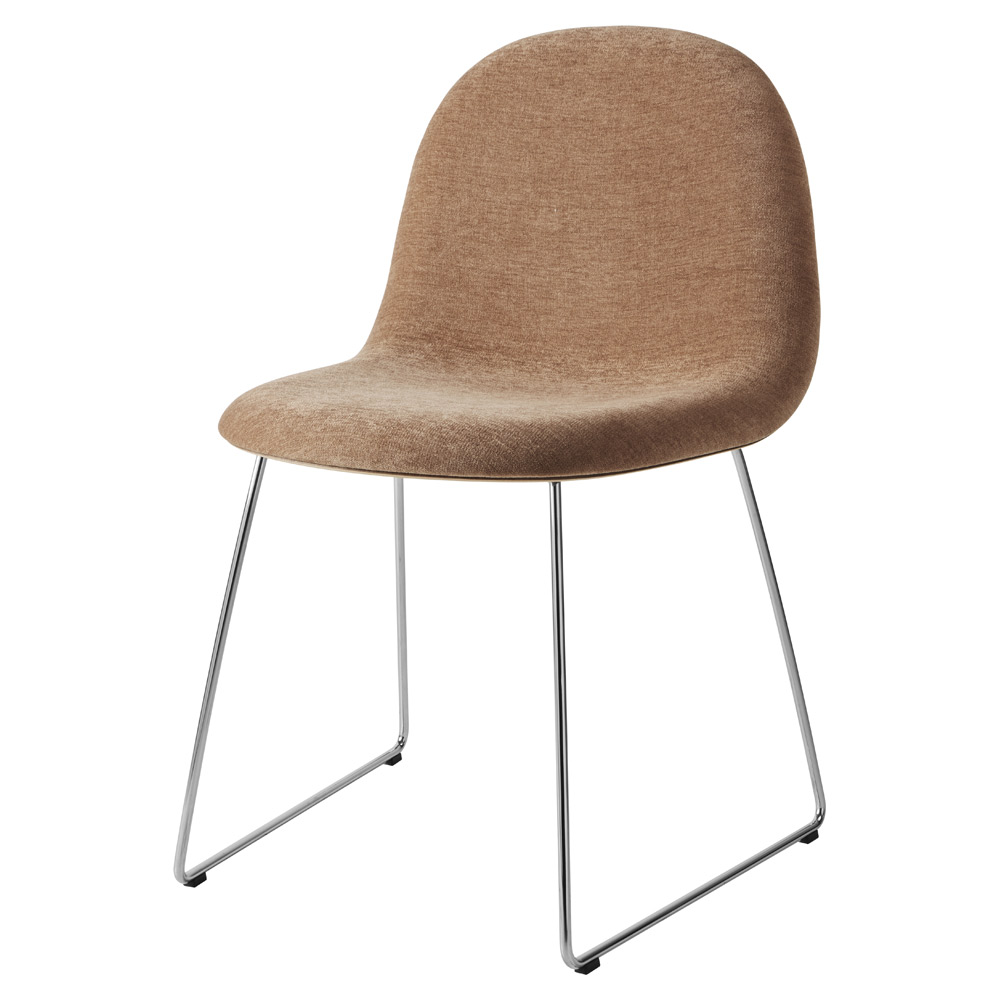 3D Front Upholstered Dining Chair - American Walnut Shell, Polished Stainless Steel Sledge Base | Rouse Home