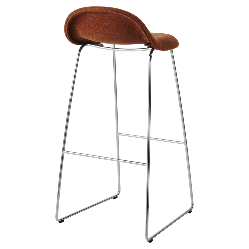 3D Fully Upholstered Bar Stool - Polished Stainless Steel Sledge Base | Rouse Home