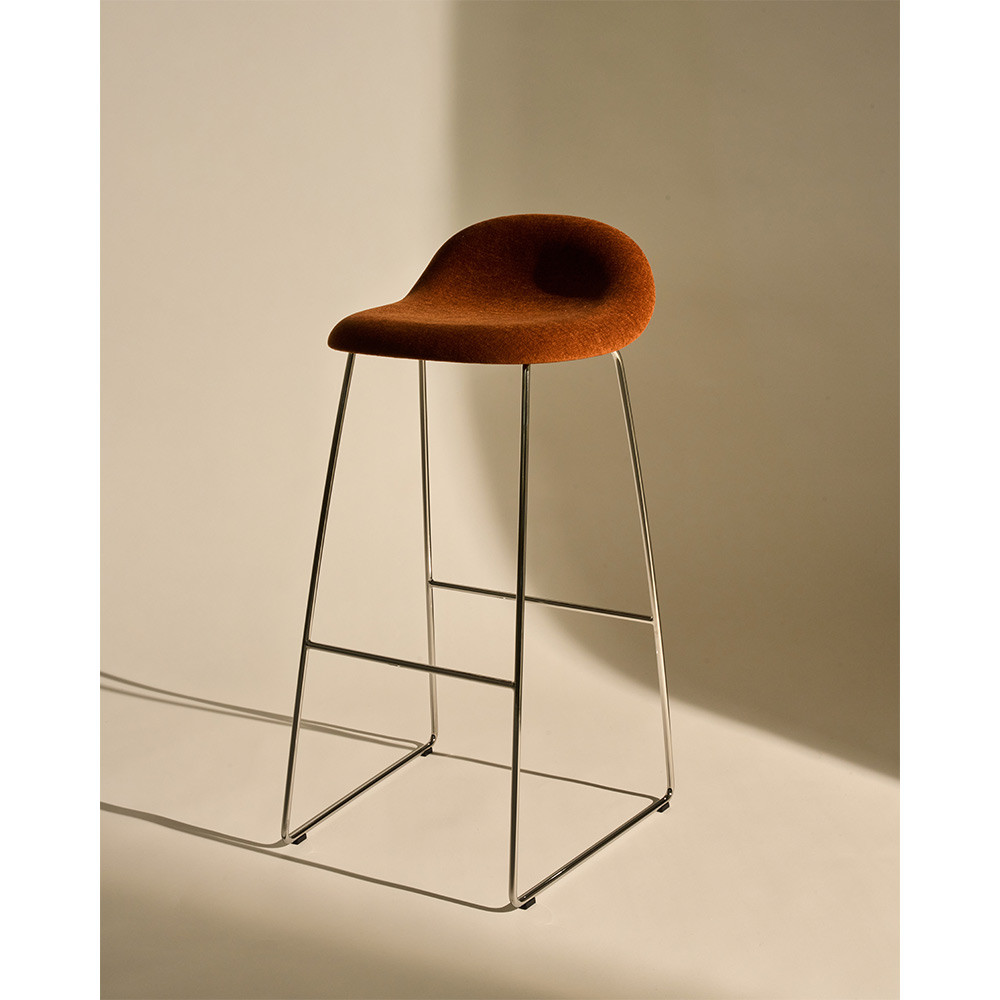 3D Fully Upholstered Bar Stool - Polished Stainless Steel Sledge Base | Rouse Home