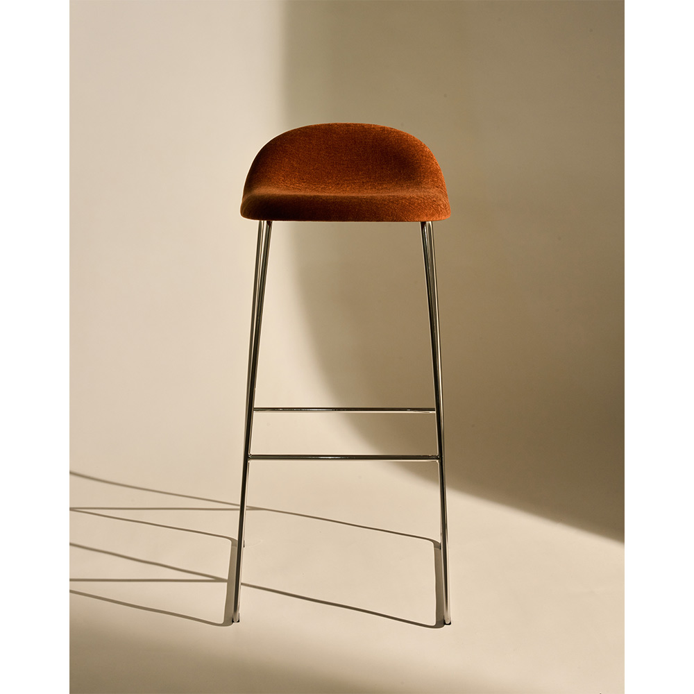 3D Fully Upholstered Bar Stool - Polished Stainless Steel Sledge Base | Rouse Home