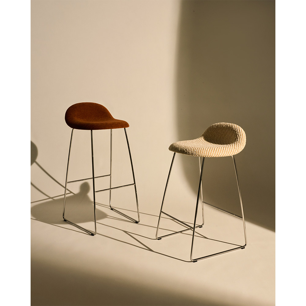 3D Fully Upholstered Bar Stool - Polished Stainless Steel Sledge Base | Rouse Home