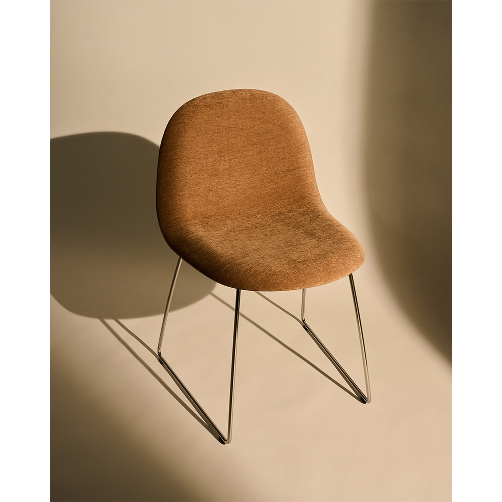 3D Fully Upholstered Dining Chair - Polished Stainless Steel Sledge Base | Rouse Home