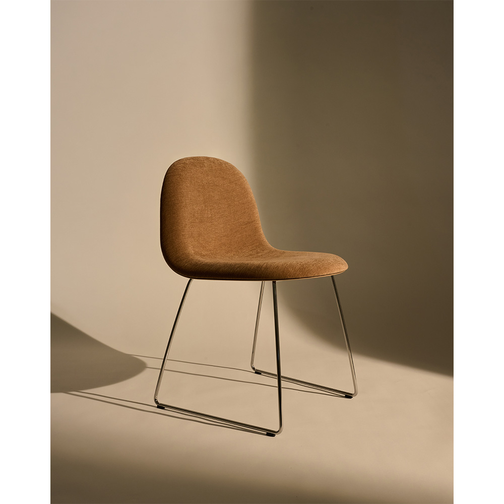 3D Fully Upholstered Dining Chair - Polished Stainless Steel Sledge Base | Rouse Home
