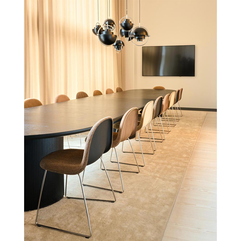 3D Fully Upholstered Dining Chair - Polished Stainless Steel Sledge Base | Rouse Home