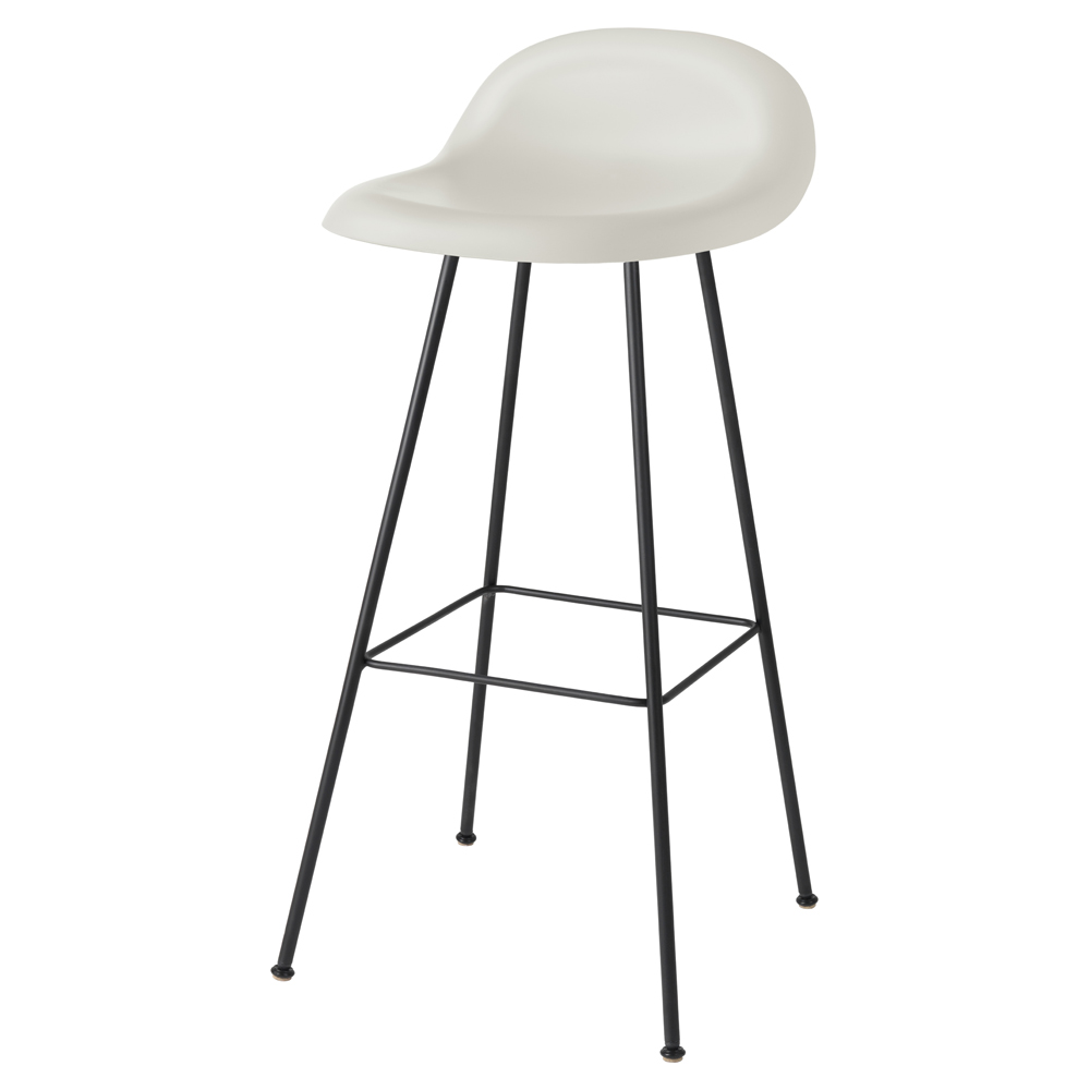 3D Unupholstered Bar Stool - Alabaster White Plastic, Black Matte Stainless Steel Center Base