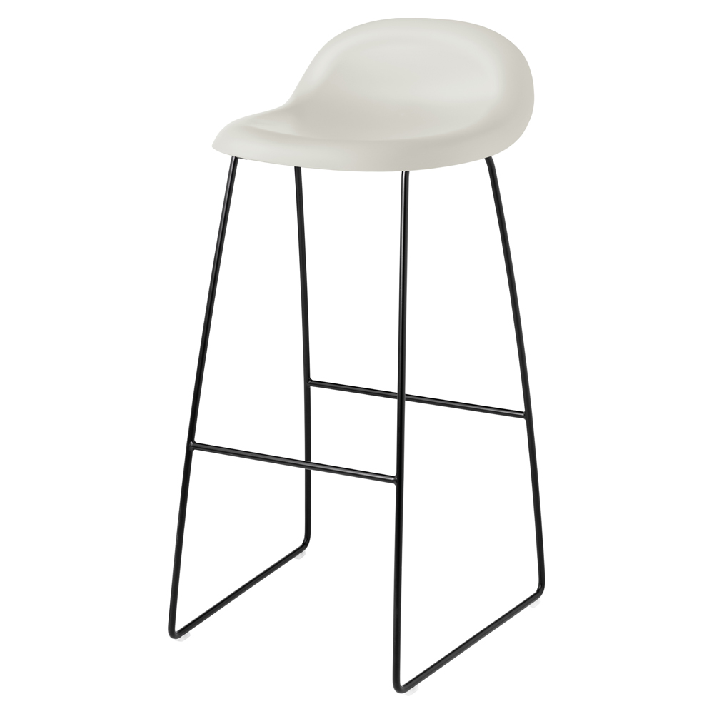 3D Unupholstered Bar Stool - Alabaster White Plastic, Black Matte Stainless Steel Sledge Base