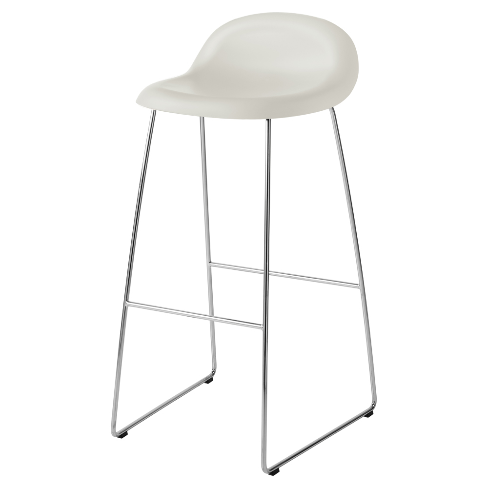 3D Unupholstered Bar Stool - Alabaster White Plastic, Polished Stainless Steel Sledge Base