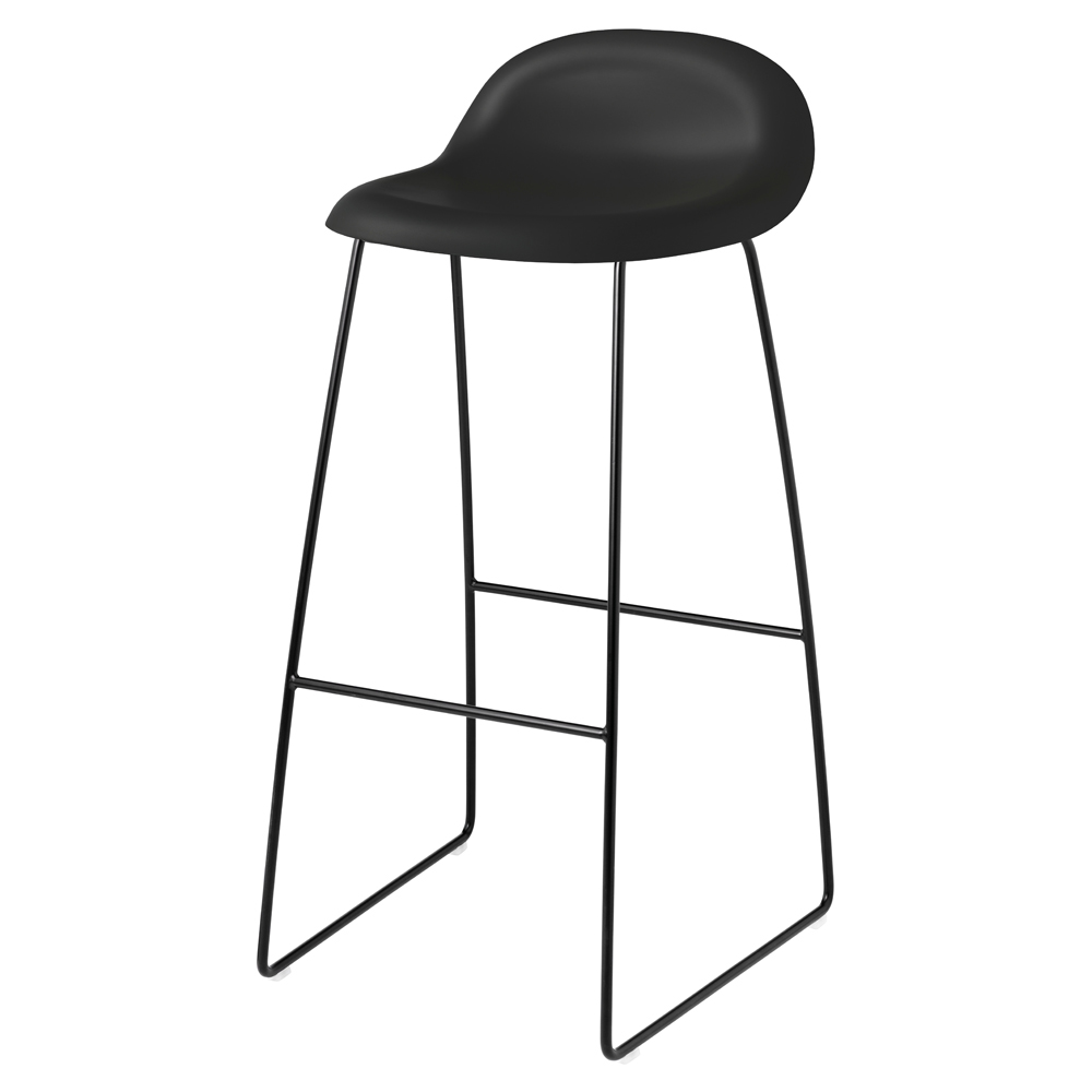 3D Unupholstered Bar Stool - Black Plastic, Black Matte Stainless Steel Sledge Base