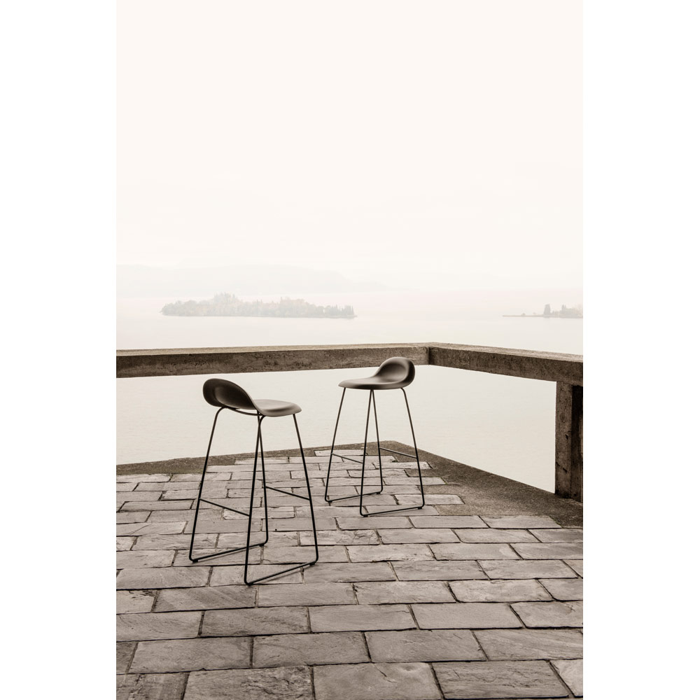 3D Unupholstered Bar Stool - Black Plastic, Black Matte Stainless Steel Sledge Base