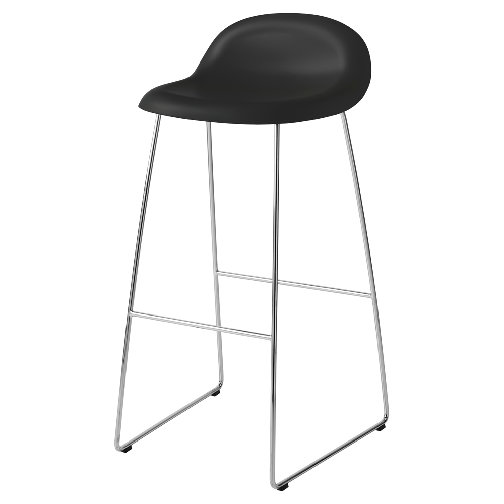 3D Unupholstered Bar Stool - Black Plastic, Polished Stainless Steel Sledge Base