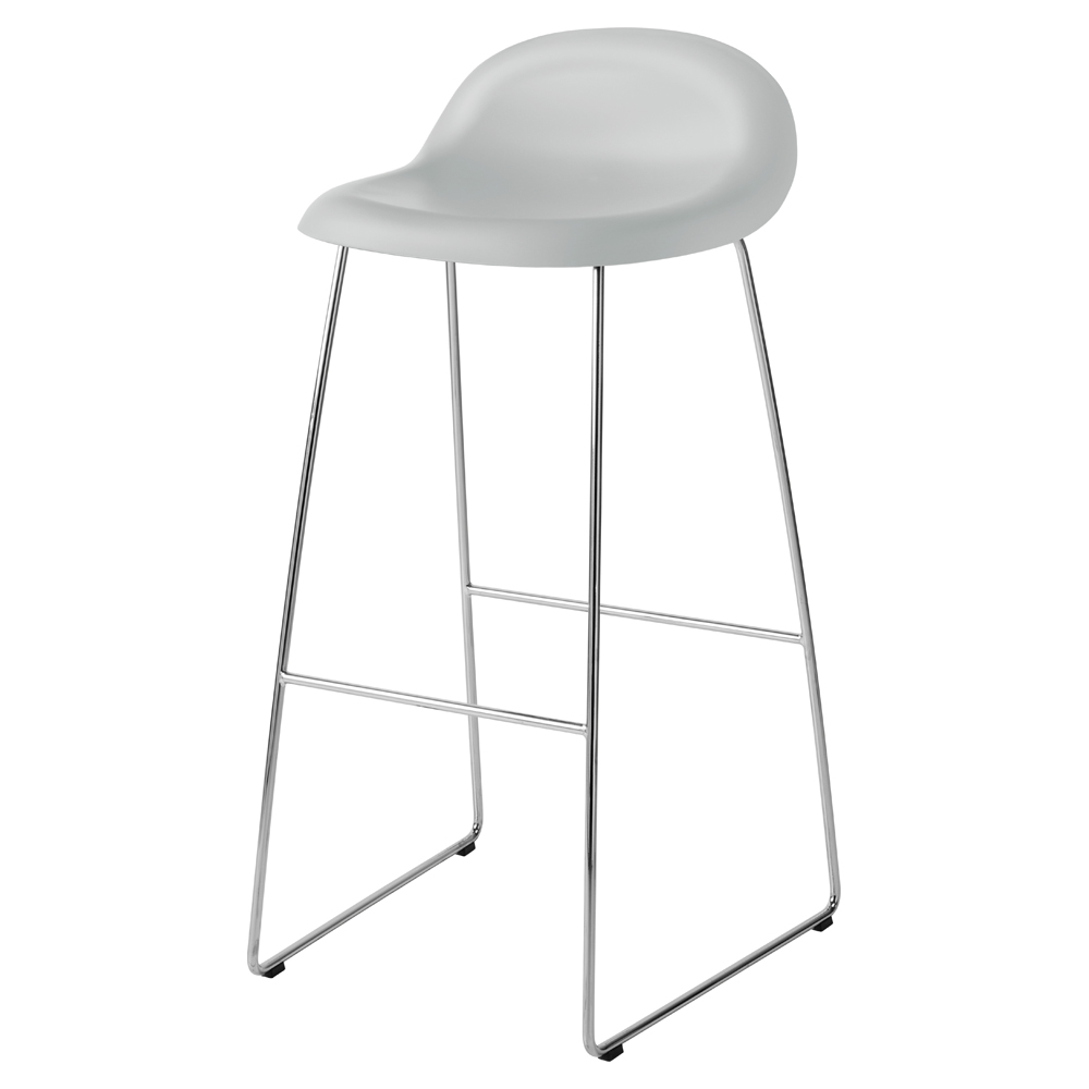 3D Unupholstered Bar Stool - Lunar Gray Plastic, Polished Stainless Steel Sledge Base