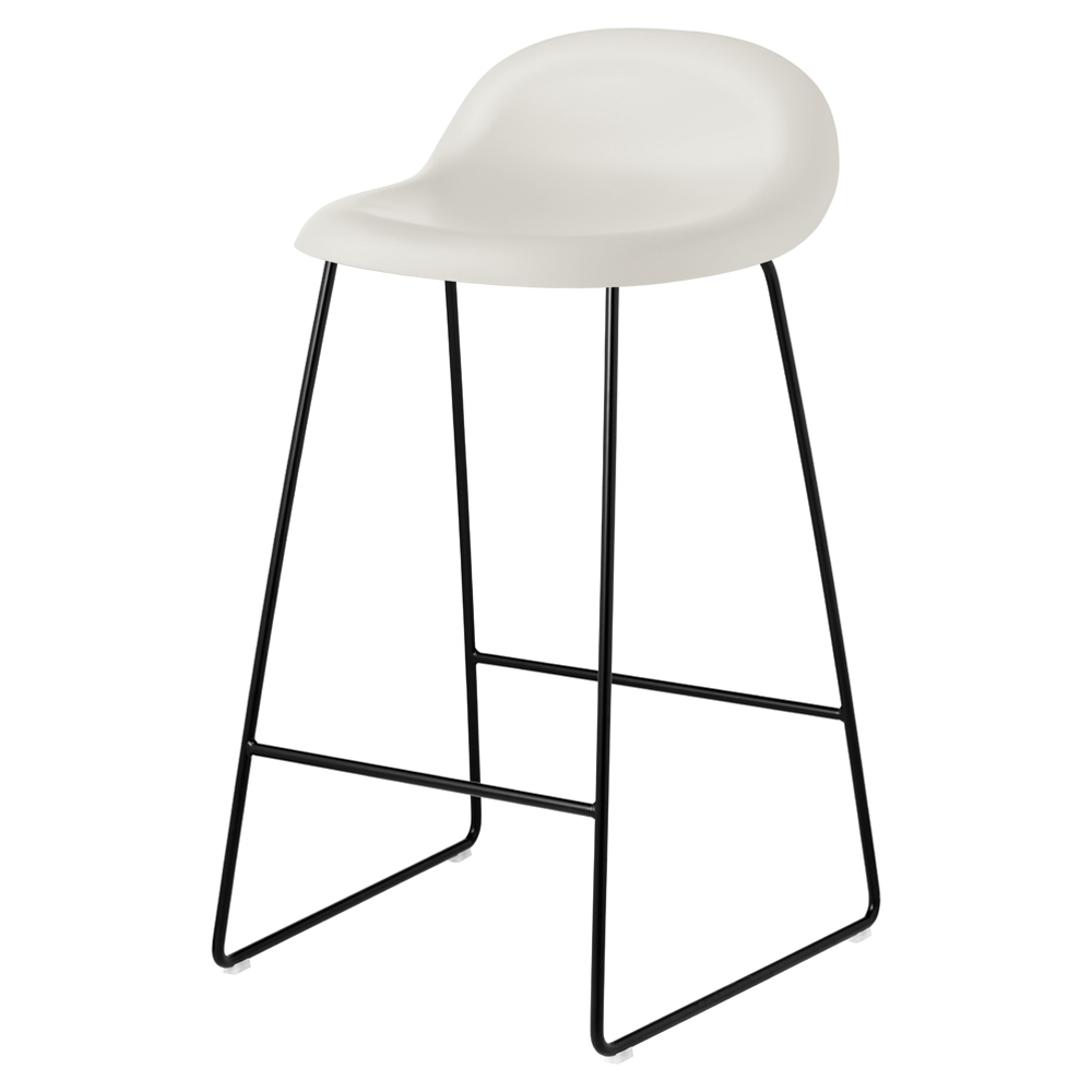 3D Unupholstered Counter Stool - Alabaster White Plastic, Black Matte Stainless Steel Sledge Base