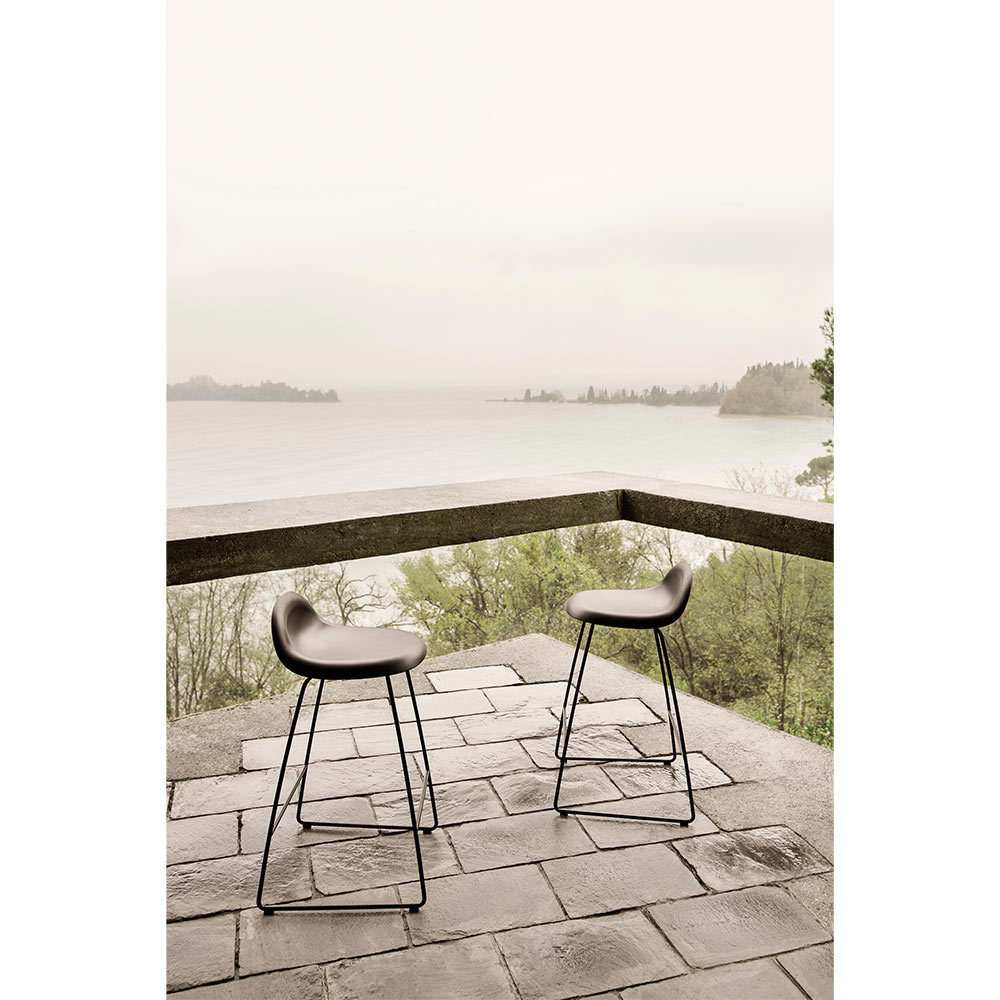 3D Unupholstered Counter Stool - Alabaster White Plastic, Black Matte Stainless Steel Sledge Base