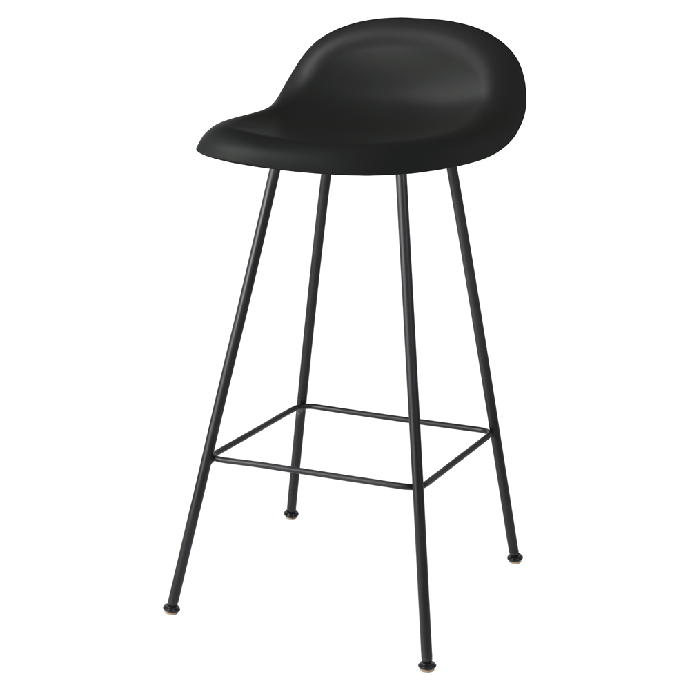3D Unupholstered Counter Stool - Black Plastic, Black Matte Stainless Steel Center Base