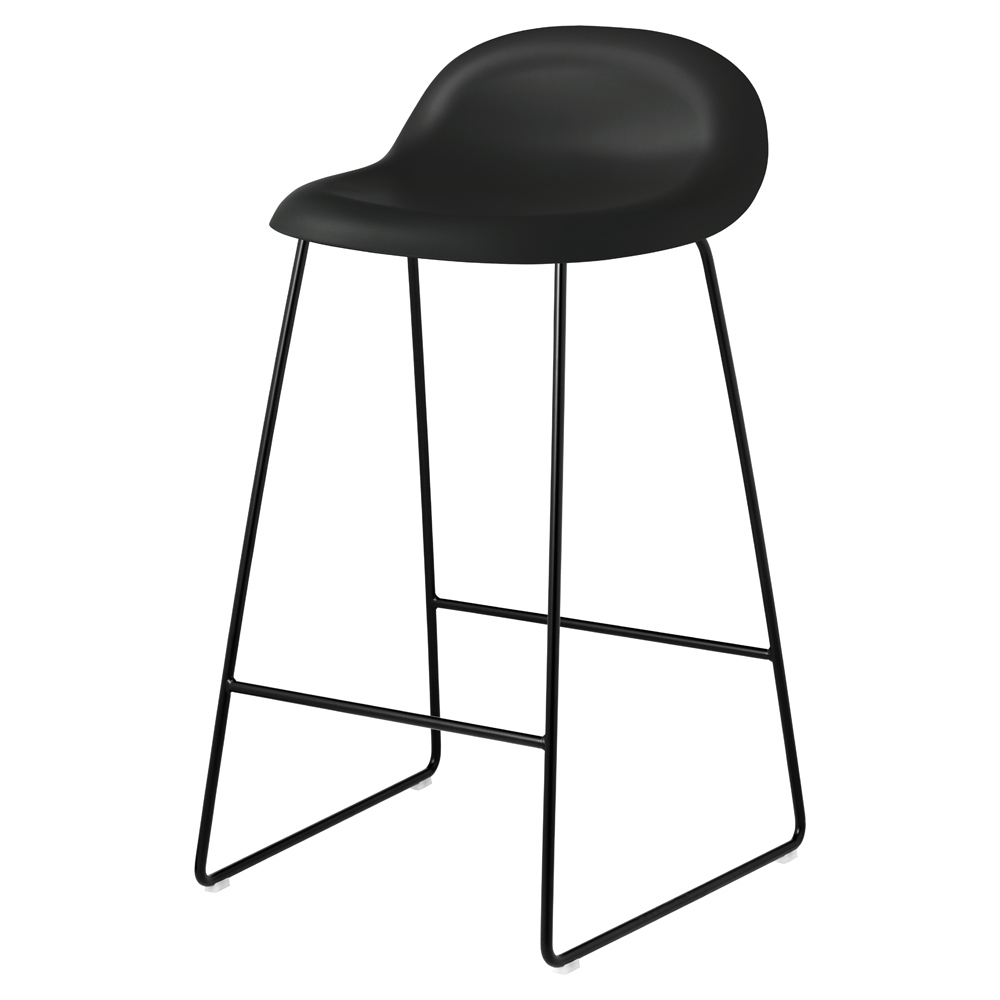 3D Unupholstered Counter Stool - Black Plastic, Black Matte Stainless Steel Sledge Base